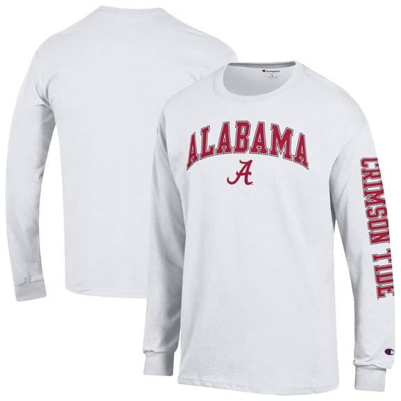 Men's Champion White Alabama Crimson Tide Arch Over Logo 2-Hit Long Sleeve T-Shirt