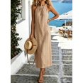 thumbnail image 6 of Womens Khaki Casual Summer Maxi Dress Halter Sleeveless Long Vacation Dress, 6 of 6