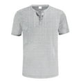 thumbnail image 3 of Dpytoraw Solid Color Imitation Linen Knitted Joint Breathable Men Casual Loose Comfortable Trendy Button Open Neck Short Sleeved T Shirt Oversized T-Shirts Men Grey XXL, 3 of 5