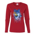 thumbnail image 2 of Wolf Painting Splatter Abstract Art Animal Lover Womens Graphic Long Sleeve T-Shirt, Red, Small, 2 of 3