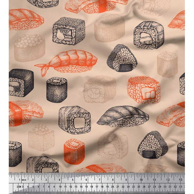 Soimoi Rayon Crepe Fabric Grains & Fish Food Fabric Prints by Yard 46 Inch Wide