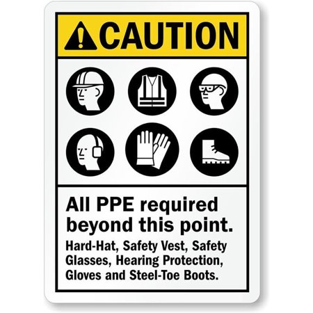All Ppe Required Caution Weatherproof Metal Sign Size: 12" x 16"