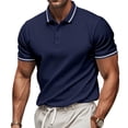 thumbnail image 2 of Cotton Short Sleeve Polo Shirts for Men 3 Button Slim Fit Golf T Shirts Wrinkle Resistant Breathable Moisture Wicking Business Casual Wear Tops , #02 Navy, 3XL, 2 of 7