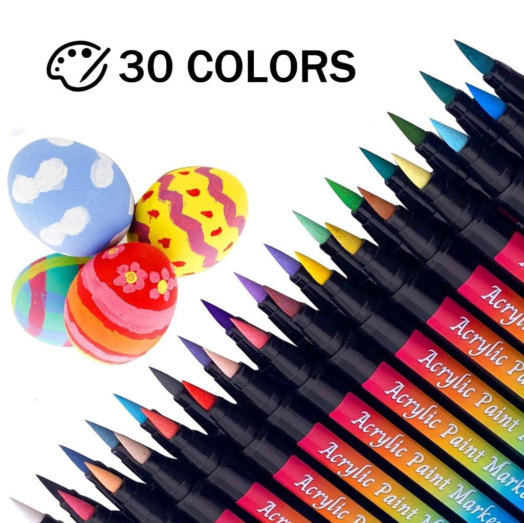 30Pcs Acrylic Marker Art Marker for Painting on Paper Stone Glass Shoe Bag, 30 Colors Brush Pen Quick Drying