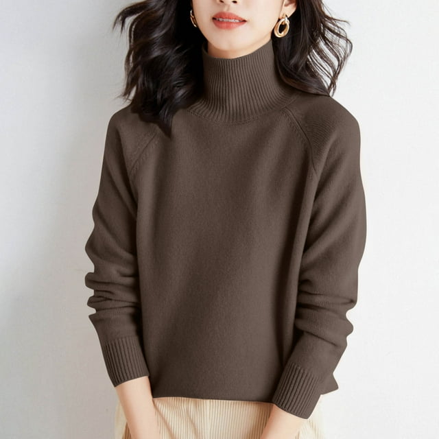 Chandail à Manches Longues Col Montant Couleur Unie pour Femmes - Tunique Décontractée en Polyester pour Automne et Hiver