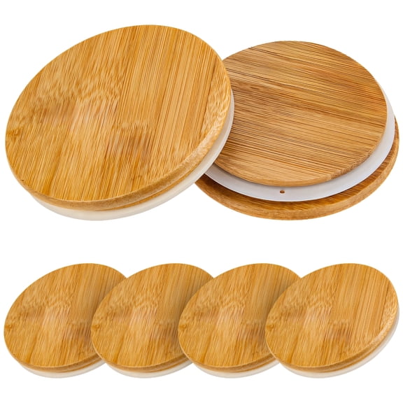 6 Pcs Mason Jar Lids, Wide Mouth Wooden Jar Covers with Silicone Seal, Airtight Storage Lids for Mason Jars, Natural Wood Caps for 64/32/16/8/4 oz Jars, Tea, Coffee Mug Covers(3.4-inch )
