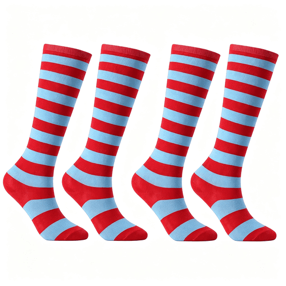 OQRKI 2 Pairs Red&White Blue Striped Costume Socks Knee High for Kids Girls Boys Party Supplies Accessories 4Th of July Socks Kids