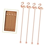 SJJ 4-Piece Flamingo Cocktail Stirrers, 7.28" Stainless Steel Swizzle Sticks with Decorative Tops for Cocktails, Hot Cocoa, and Creamer