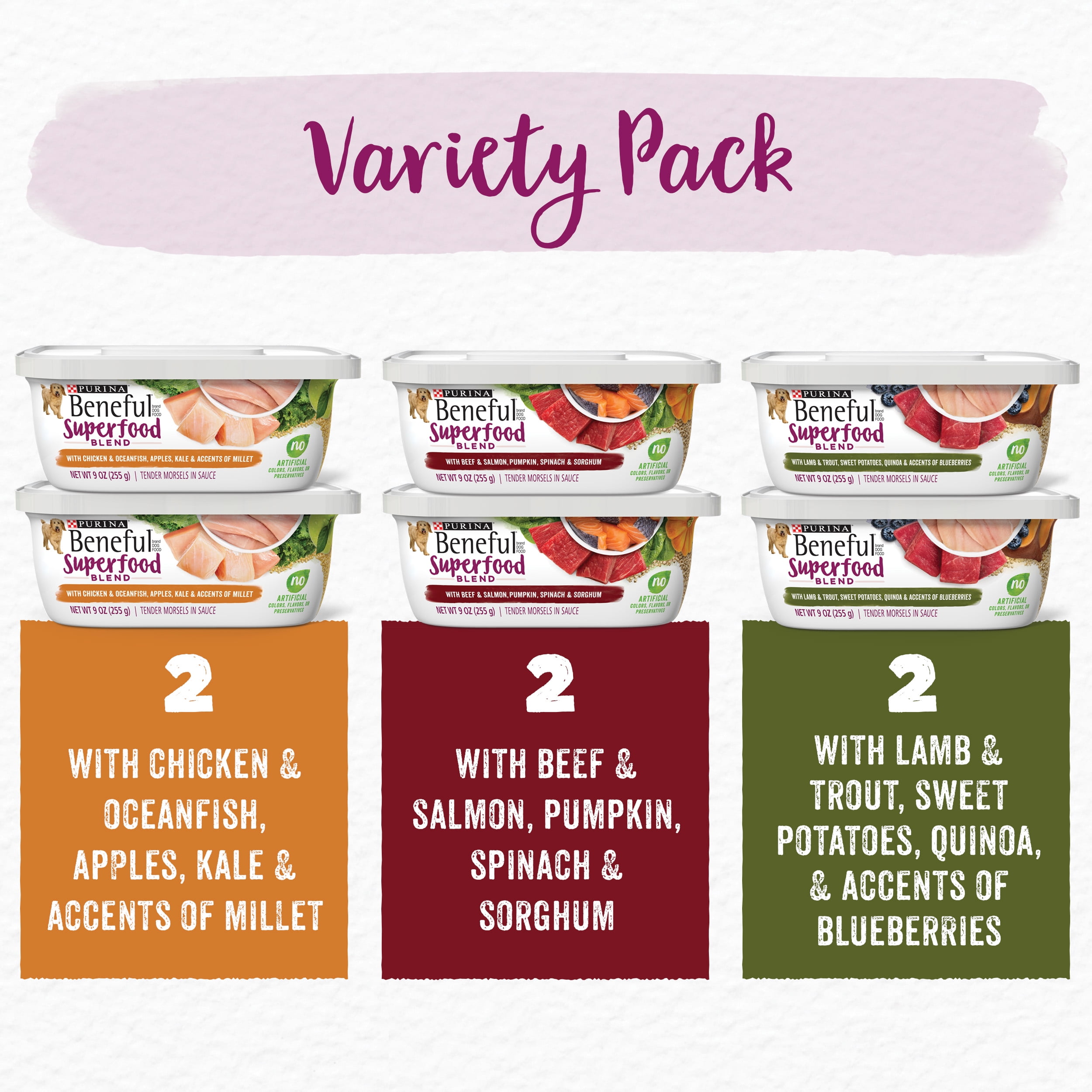 6 Pack Purina Beneful Wet Dog Food Superfood Blend Variety Pack 9 Oz Tubs Walmart Com Walmart Com