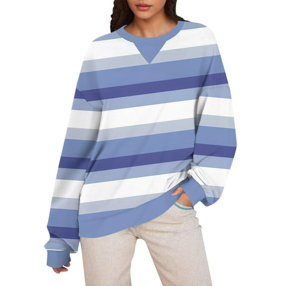 Color Block Sweatshirts for Women Crewneck Long Sleeve Oversized Pullover Hoodless Sweatshirt Tops