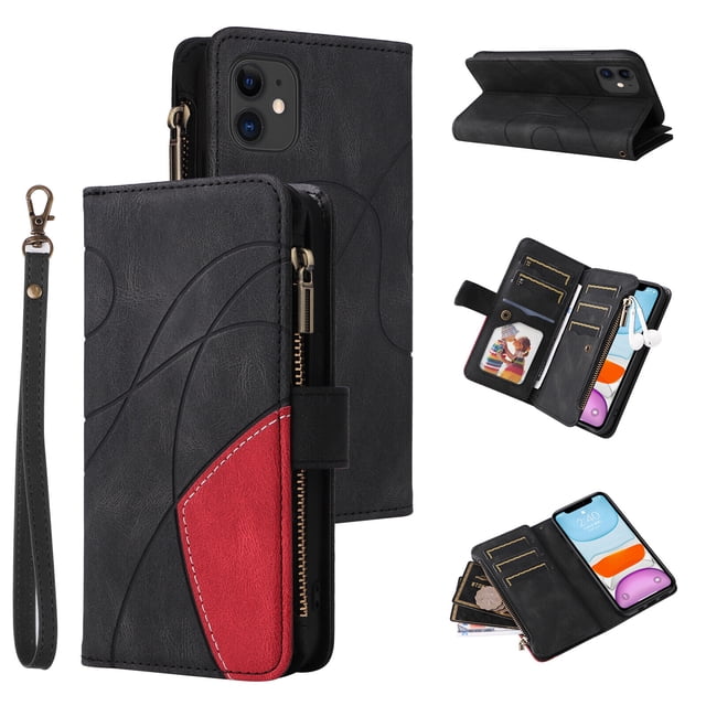 Compatible with iPhone 11 Wallet Case with Card Slots PU Leather Zipper Flip Folio Cover