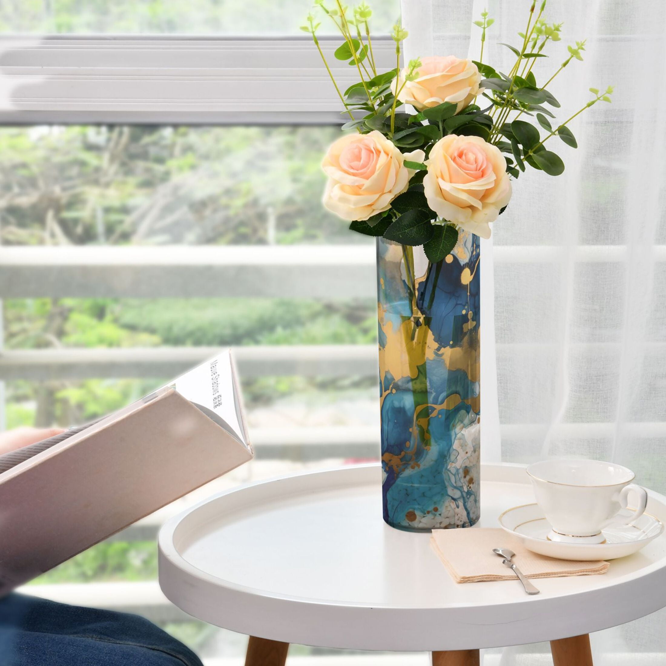 Turquoise and Gold Marble Flower Vase 11.8x3.9 inch Vases