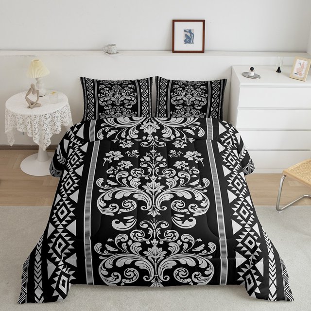 Erosebridal Aztec Damask Bedding Full Comforter Set, Retro Floral Down Comforter, Bohomian Theme Decor, Microfiber