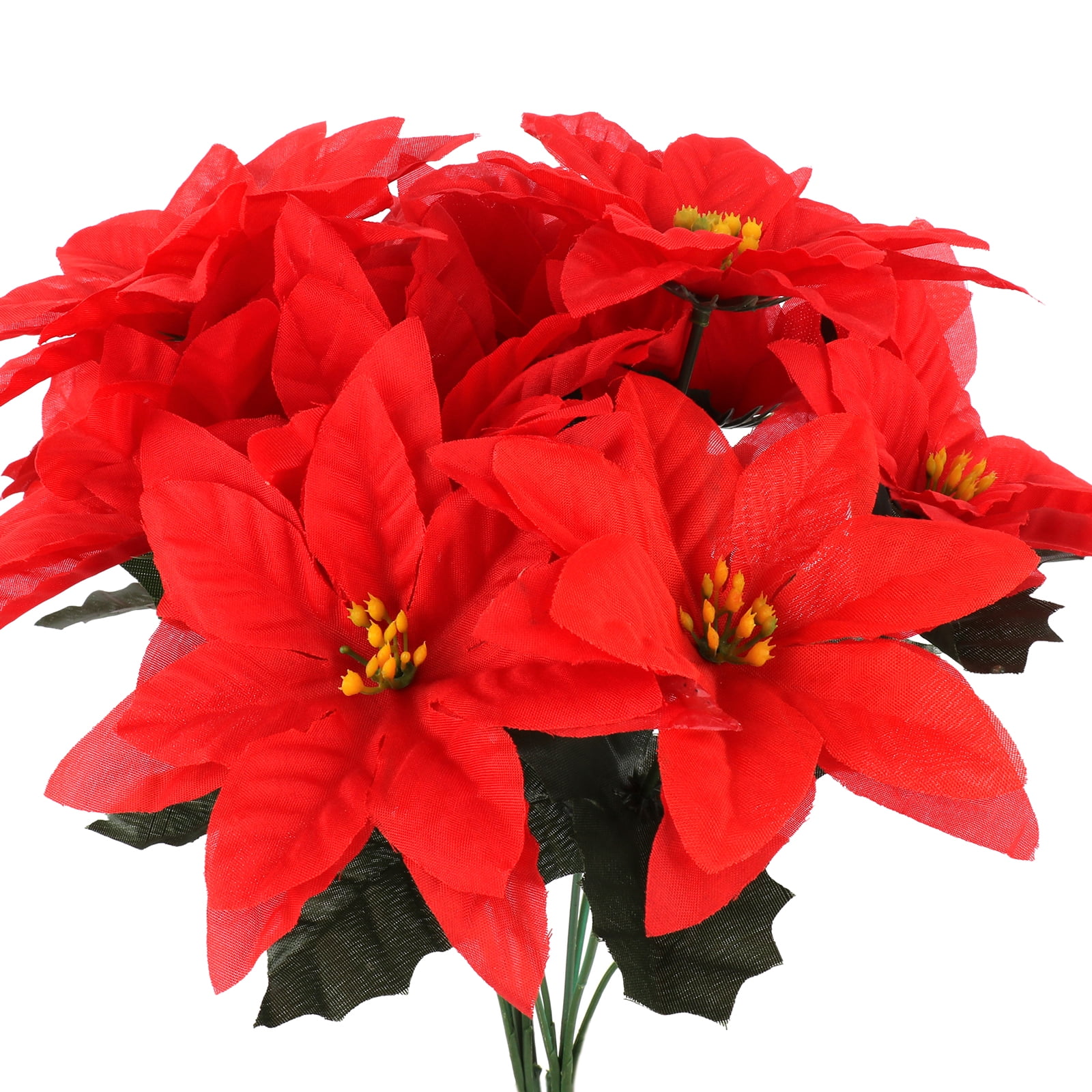 5 x Mini 4" Red Poinsettias Velvet Flowers Fake Miniature Christmas Artificial 