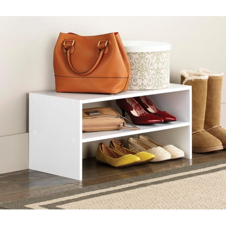 Stackable 2-Shelf Shoe Rack – White Wood Shoe Organizer Limited Offer Space-Saving Entryway & Closet Storage for Shoes