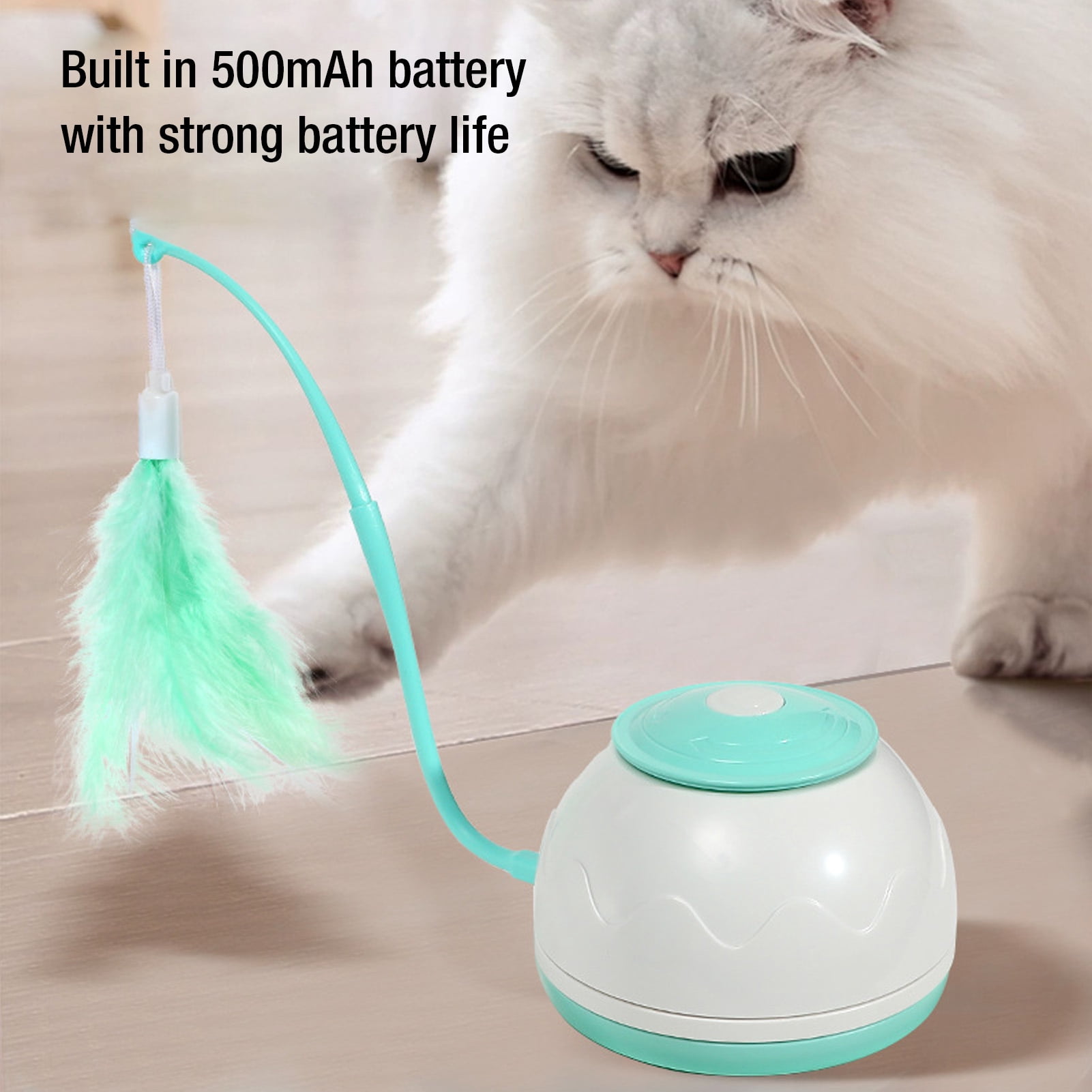 YAHHU Interactive Electric Cat Toy Smart 4-Speed Rotatable LED Teaser Stick With Feathers Low Noise Operation For Feline Exercise Green (5.12 inches / 13 cm)