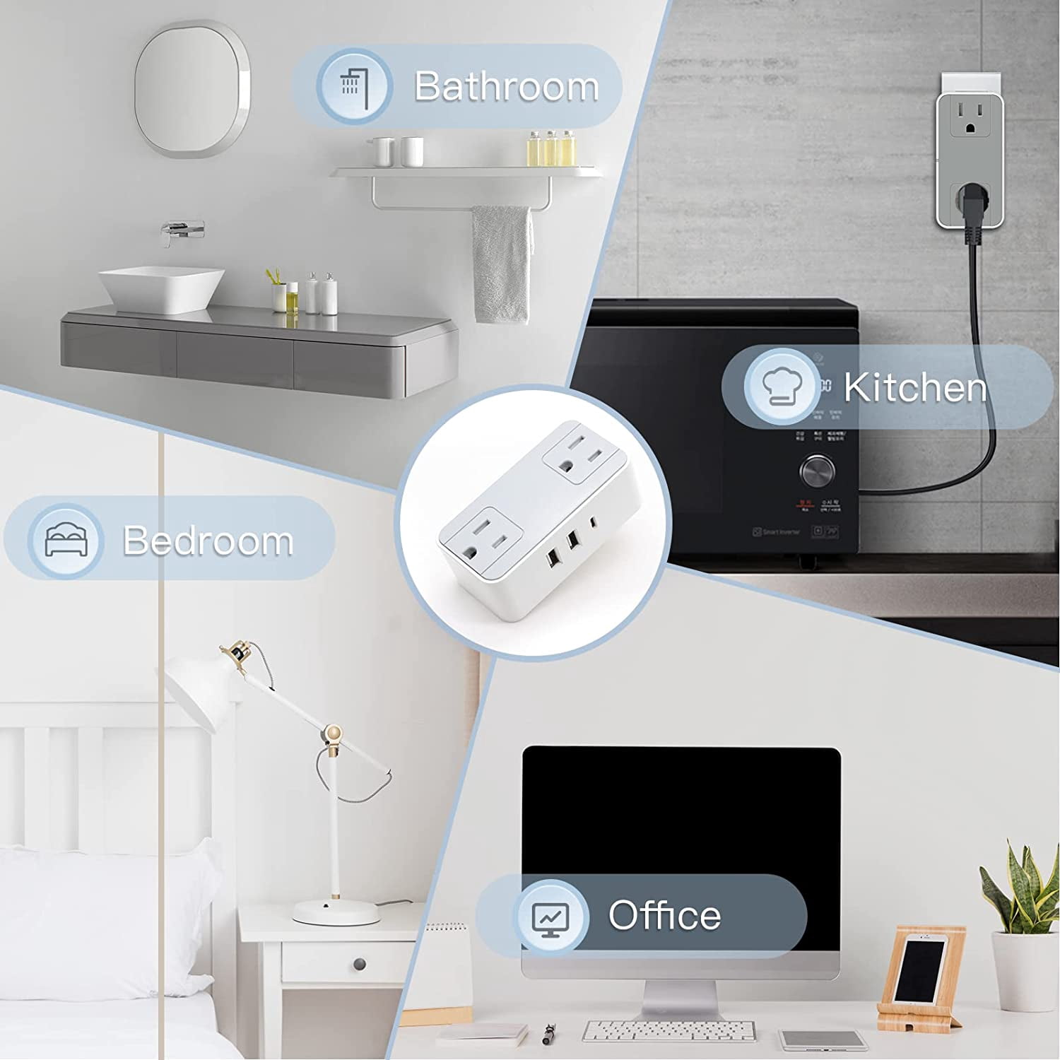 BSEED Mini Surge Protector with USB Charger,2 Outlet Extender with 3 USB (1 USB C) Charging Ports,Safety System for Travel, Home, and Office，4 Pack
