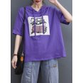 thumbnail image 3 of Camiseta holgada con capucha y media manga para mujer, camisetas estampadas de talla grande, 3 of 8