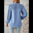 thumbnail image 4 of Blusa de Larga con Cuello en V para Mujer, Elegante, Informal, con Pompones, Estilo Primaveral. Azul XL, 4 of 10