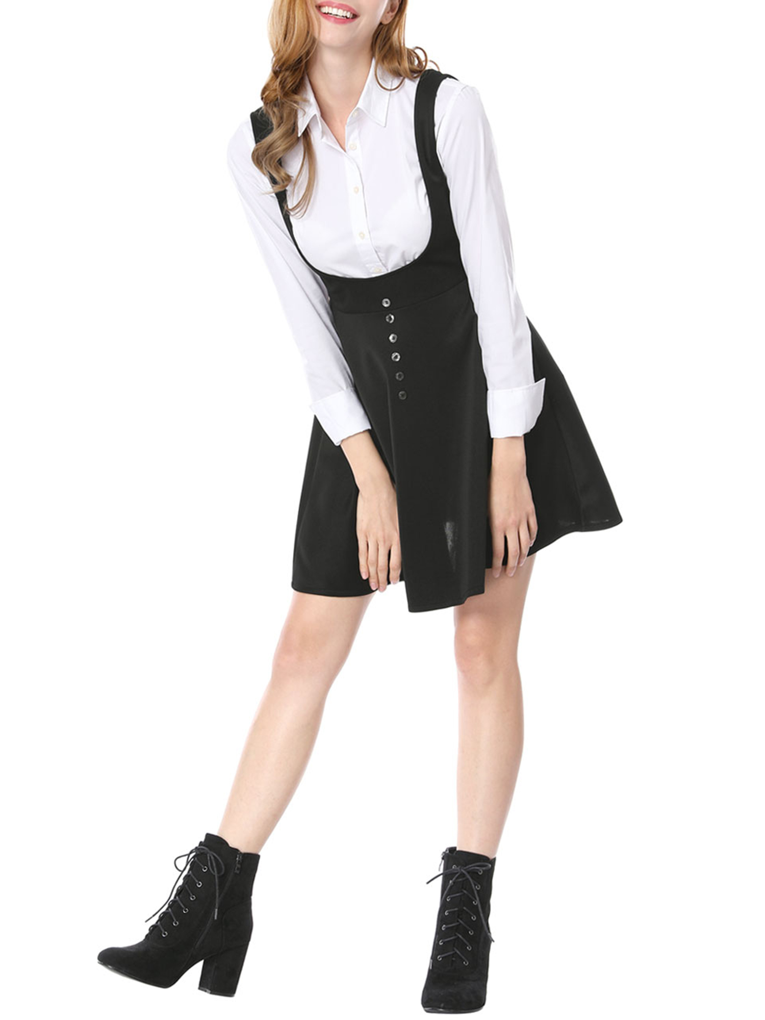 DARING DIVA Women's Above Knee Hem Suspender Skirt Dress S Black