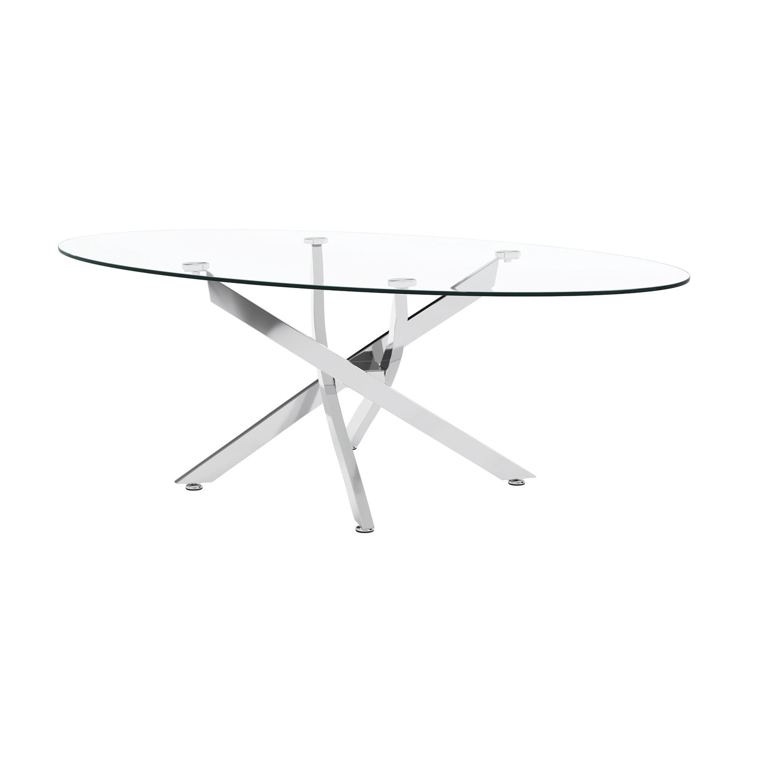 Hommoo Modern Oval Glass Coffee Table, 39.4" Tempered Glass Top with Antique Cross Legs, Living Room Side Table for Small Spaces, Sliver