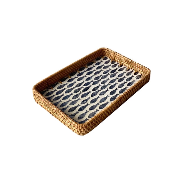 Vacemry Decorative Rattan Shell Tray, Handwoven Plastic Storage Container for Living Room Dining Room Coffee Table, Picnic Fruit Snack Organizer, Modern Home Decor Display