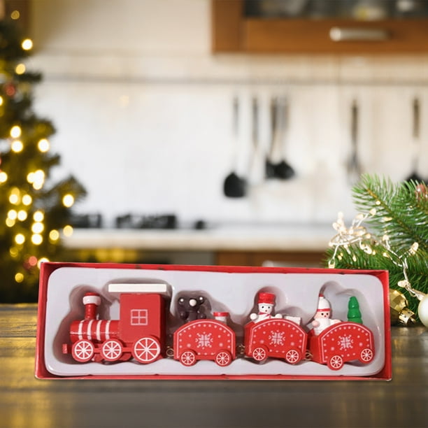 Adornos navideños, adornos navideños, regalos navideños. Tren de madera de cuatro secciones, ideal para decorar ventanas y mesas.