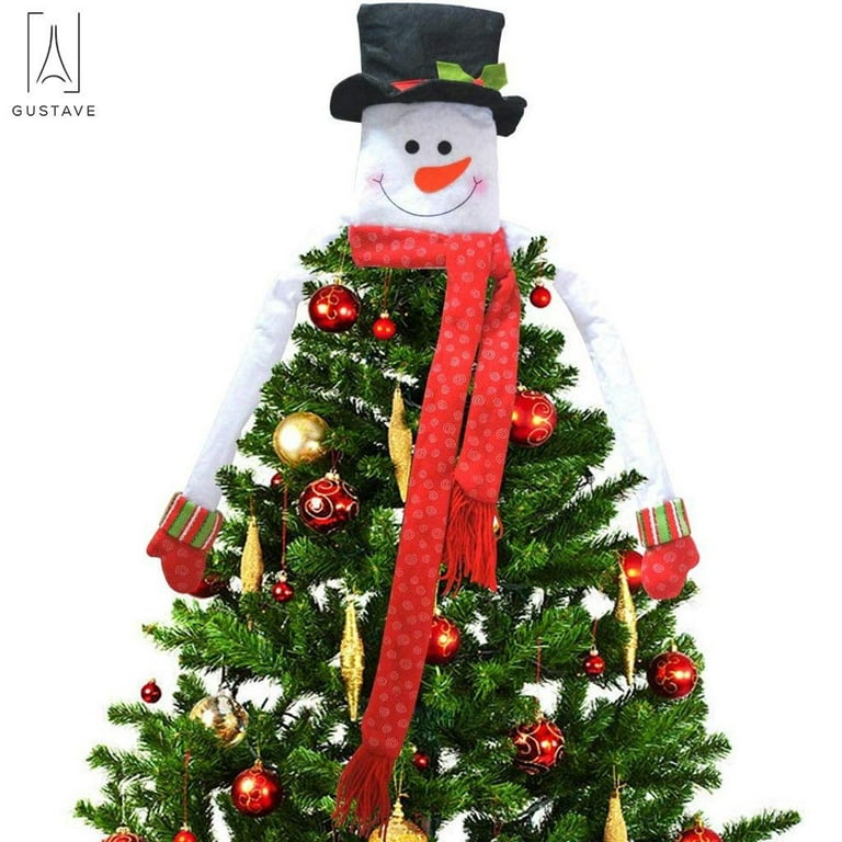 Snow Monster Christmas Tree Topper Funny Felt White Ape Christmas Treetop  with A Star Cute Snowman Plush Hugger for Wines Curtains Decorations Indoor