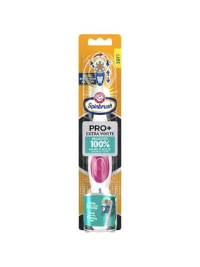 Spinbrush PRO+ Extra White Battery Powered Toothbrush for Adults, Soft Bristles with Whitening Cup