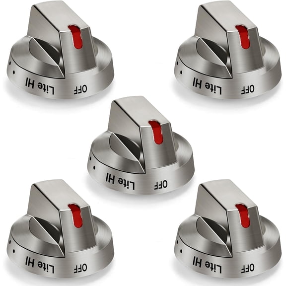 XIMEI Replacement Knobs for Samsung NX58H5600SS/NX58K7850SS/NX58H5650WS/NX58F5700WS, 5-Pack Stainless Steel Control Dial, Compatible with DG64-00473A