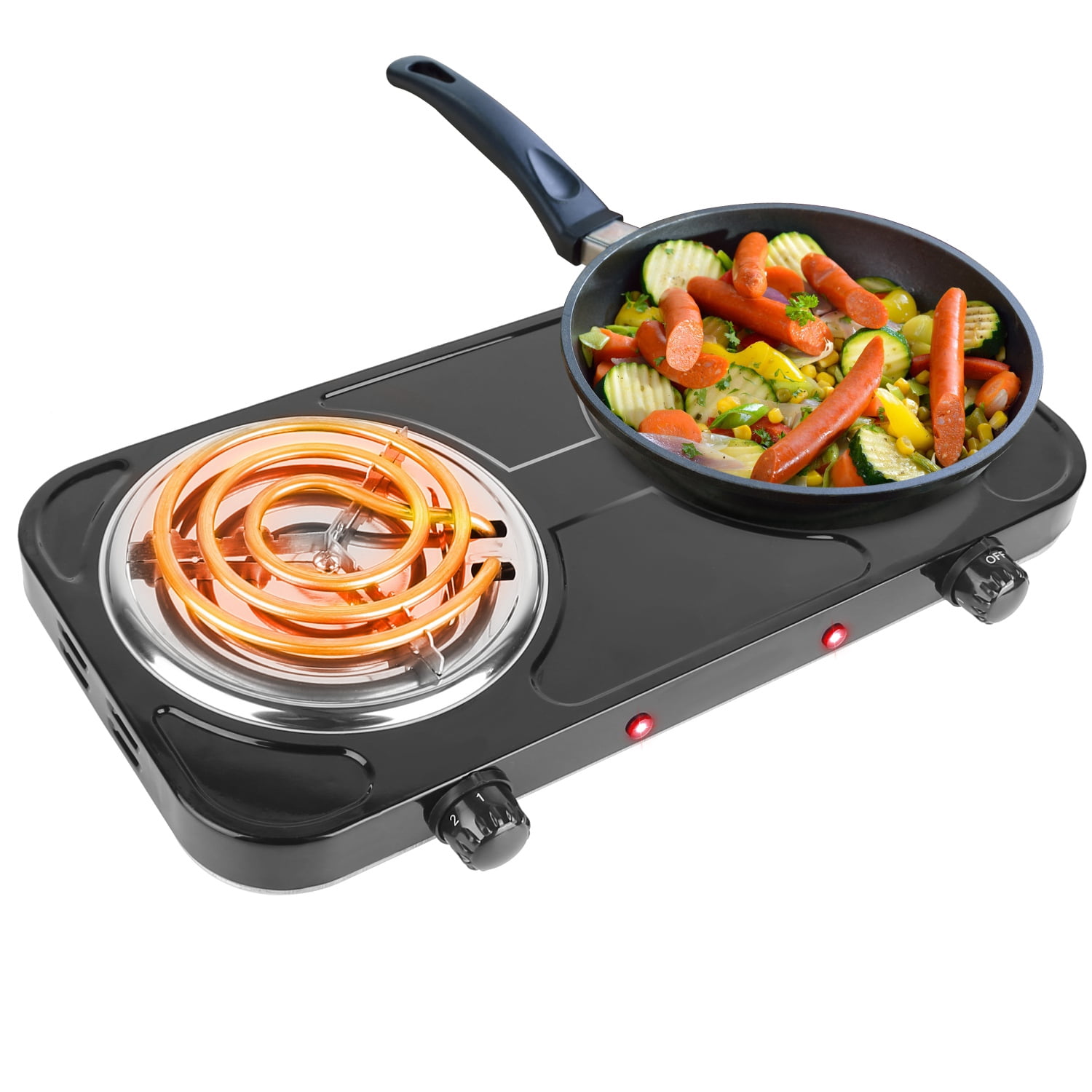 Moclever 2000W Double Burner Electric Hot Plate, Portable Coil Stove with 5 Temperature Settings, Non-Slip Feet for Countertop RV Dorm, Black