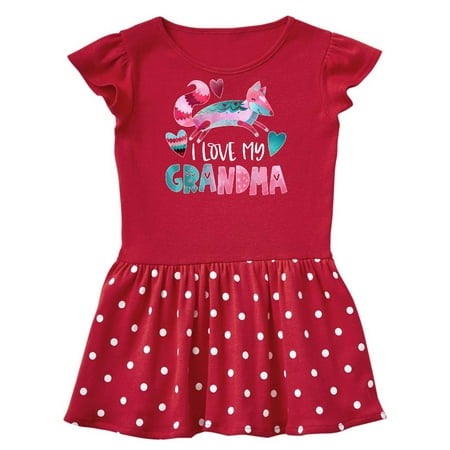 

Inktastic I Love My Grandma Pink and Blue Fox with Hearts Gift Baby Girl Dress