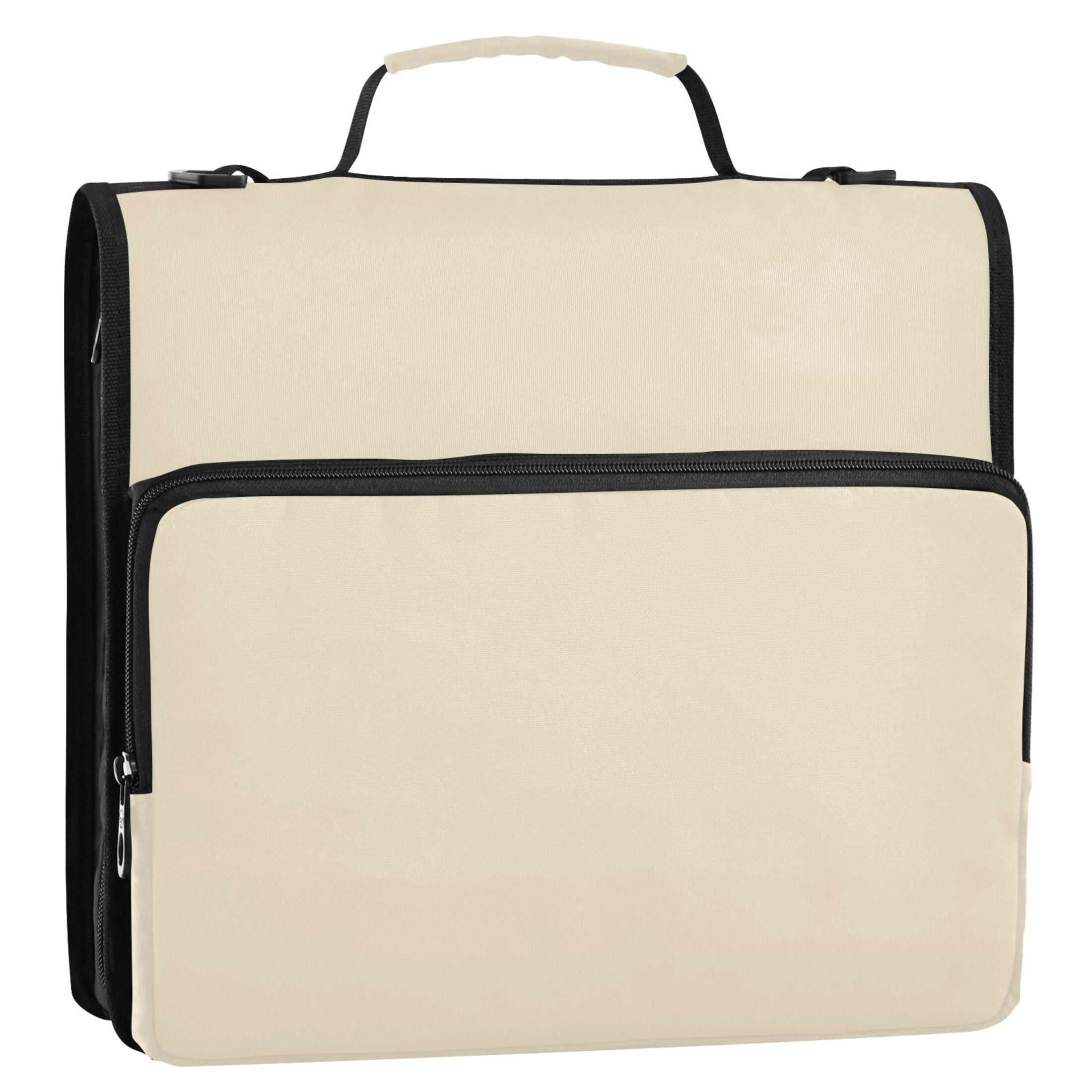 3 Ring Zipper Binder with Shoulder Strap Waterproof Trapper Keeper 2 Inch D-Ring 500 Sheets Capacity Cream