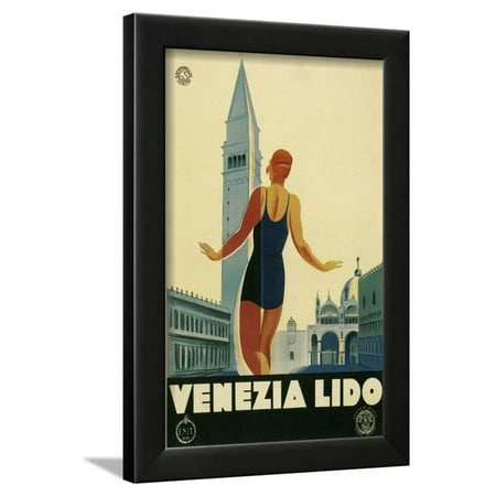 Travel Poster for the Lido, Venice, Italy Framed Print Wall Art By Found Image