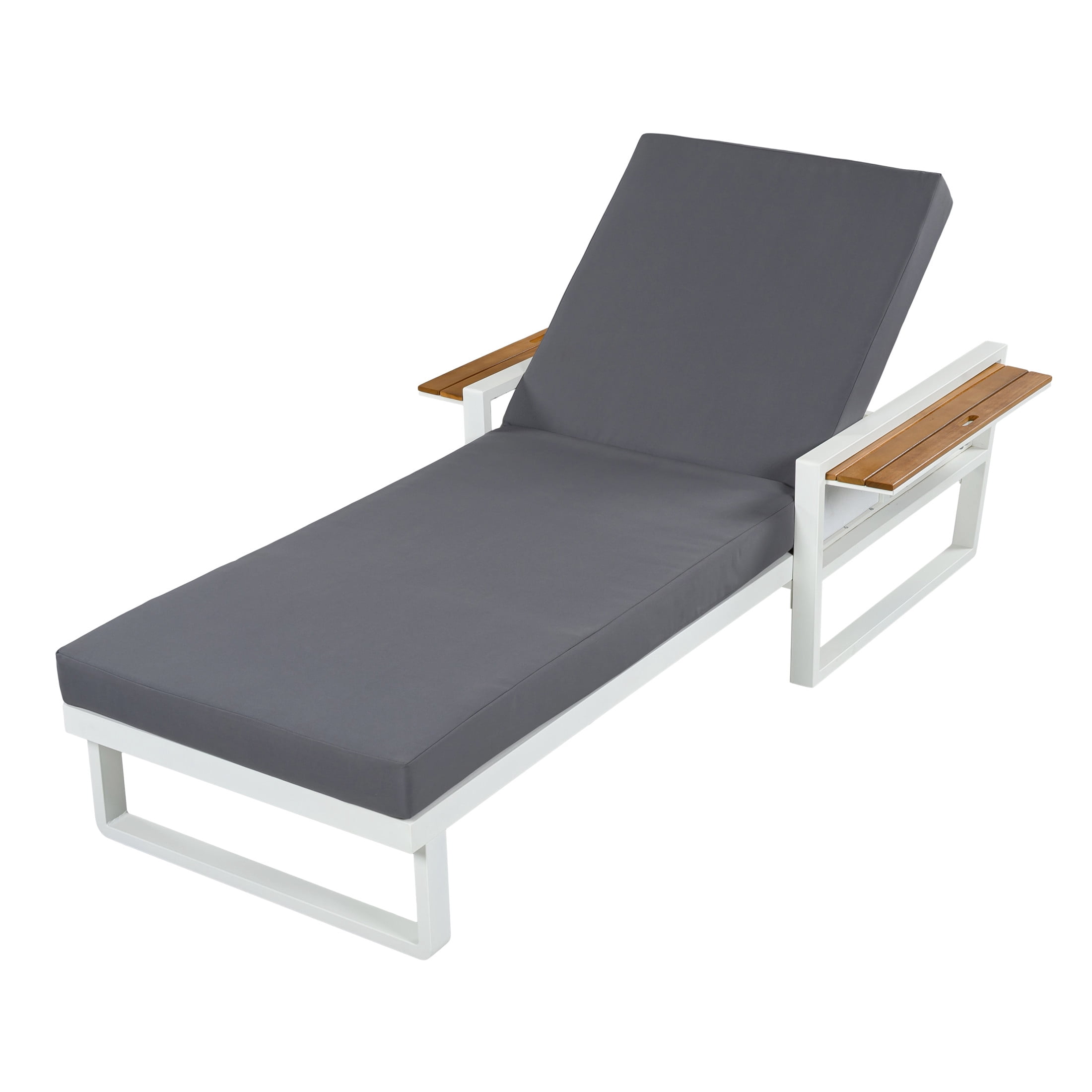 Christopher Knight Home Outdoor Chaise Lounge with Cushion, Adjustable Backrest, White + Dark Gray