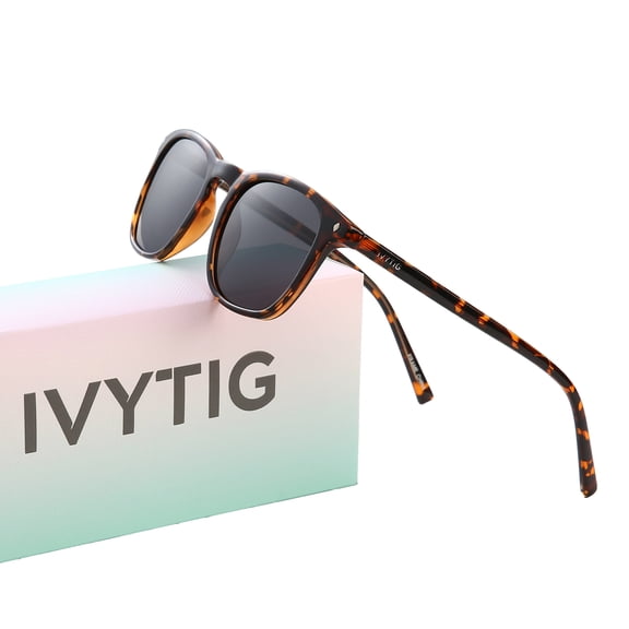 IVYTIG KIRB Brown Tortoise Square Unisex Sunglasses, Lightweight, Polarized UV400 Protection, Keyhole Bridge