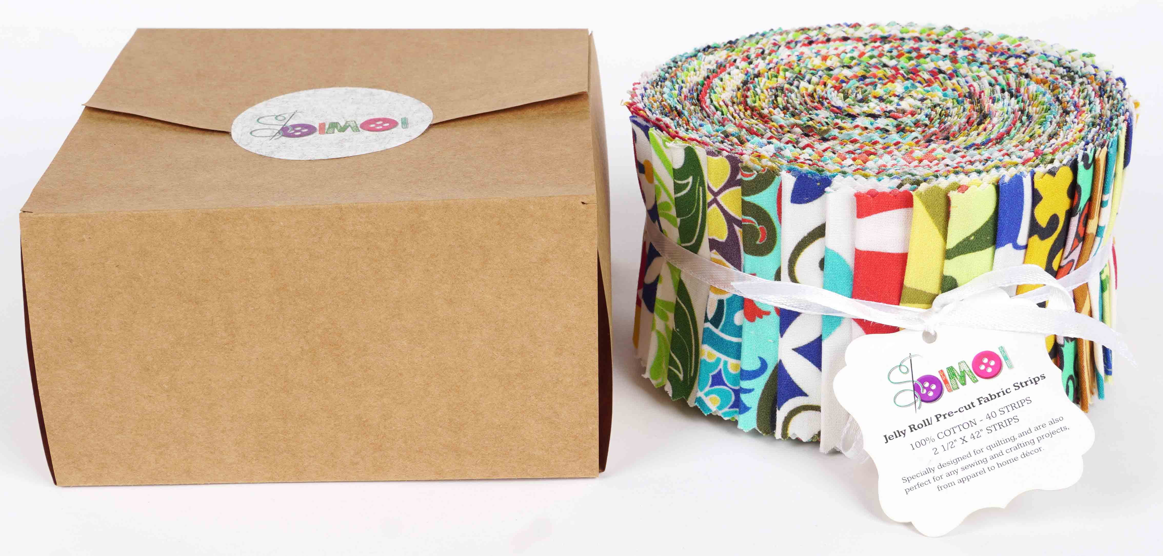 Soimoi 40Pcs Motifs Print Cotton Precut Fabrics For Quilting Craft Strips 2.5x42 inches Jelly Roll - Multicolor