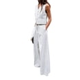 thumbnail image 2 of Women's 2 Piece Vacation Outfit Striped Button Down Blazer Vest and Long Pants Set White S, 2 of 10