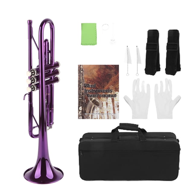 Juego de trompeta en si bemol, latón, accesorios de repuesto para instrumentos musicales con bolsa de almacenamiento, morado