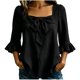 thumbnail image 2 of Neewe Womens 3/4 Sleeve Button Down Shirts Cotton Ruffle 3/4 Sleeve Tops Square Neck Casual Loose Fit Blouses, 2 of 5
