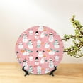 thumbnail image 6 of Yiaed Cute Pink Snowman Cat Print Bone China Decorative Plate Ceramic Dinner Plates Art Crafts with Display Stand-7in, 6 of 6