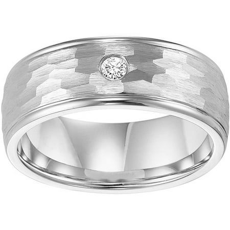Men's Diamond Accent Hammered Ring in Cobalt