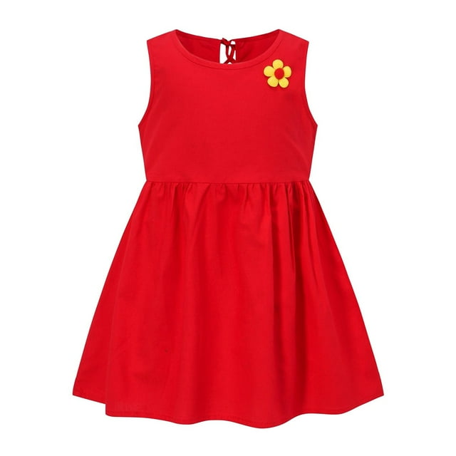 Robes pour Petite Fille Sans Manches à Volants Évasées Ligne A d'Été Robe de Princesse pour Fête Robe Rouge pour Filles Robe pour Fête de Thé