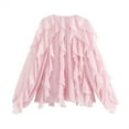 thumbnail image 3 of TKLPEHG Elegant Shirts for Women Dressy Ruffled Multi-Layered Blouses Trendy V Neck Long Sleeve Button Shirt Tops (Pink,M), 3 of 8