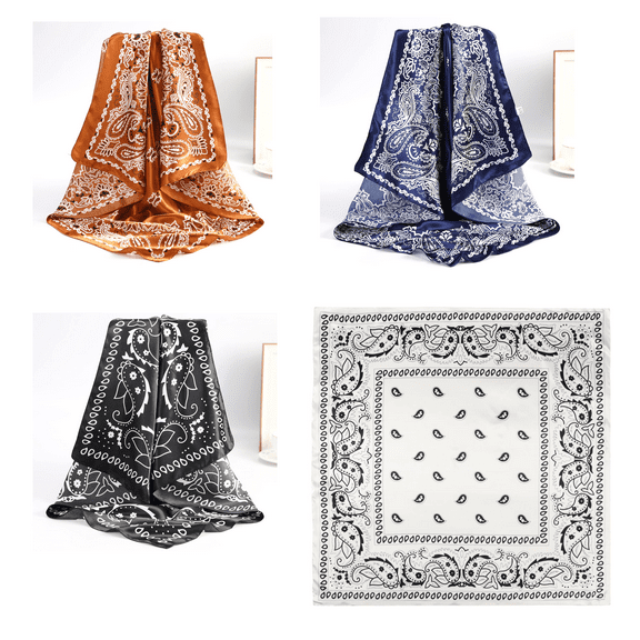 4Pack Satin Large Square Head Scarves, 35” Silk Like Neck Scarf Hair Sleeping Wraps Satin Silk Scarfs for Women