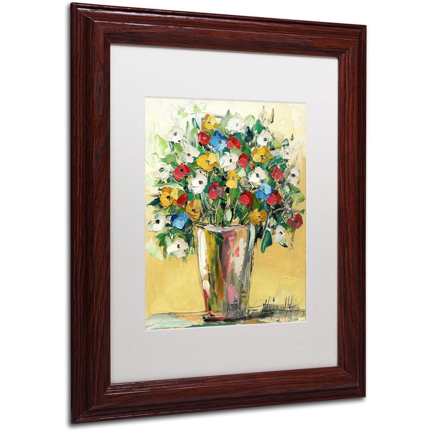 Trademark Fine Art "Spring Flowers in a Vase 9" Canvas Art by Hai Odelia, White Matte, Wood Frame