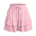 thumbnail image 7 of Sevevn Women's Elastic Waist Drawstring Tiered Ruffle Shorts Casual Layered Shorts with Pockets Pink S, 7 of 7