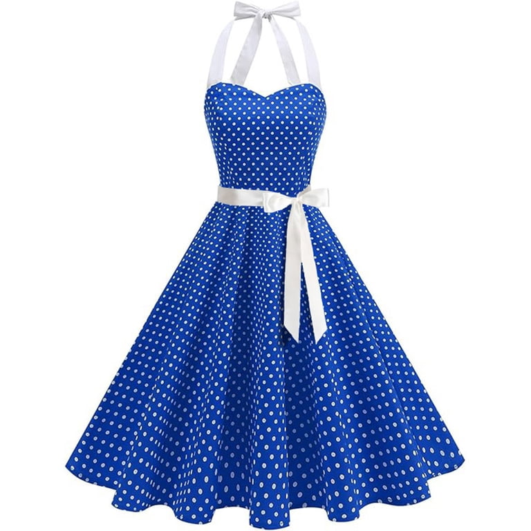 retro halter swing dress Umfun Vintage Polka Dot with Bow Belt Web Collection: Feather Dress