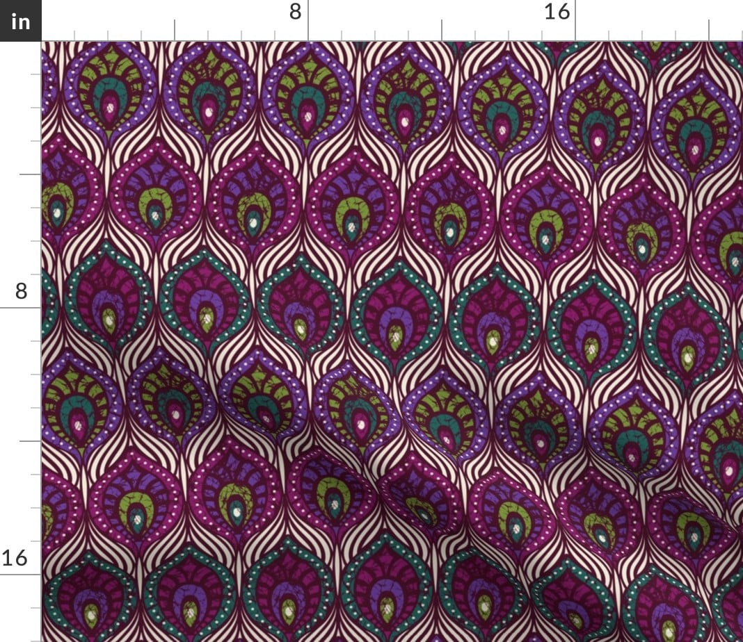 Peacock Purple Modern African Inspired Feathers Africa Batik Fairy Tale Print Roostery Tablerunner 16in x 108in Cotton Sateen Table Runner 