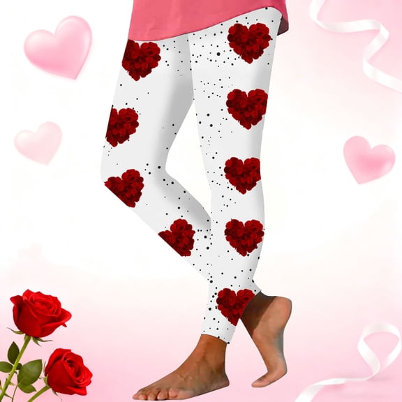 Gamivast Compression Leggings for Women Yoga Heart Print High Waist Tummy Control Tights Valentines Day Stretchy Pants Soft Casual Leggings
